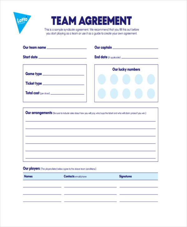 Lottery Syndicate Agreement Form Example