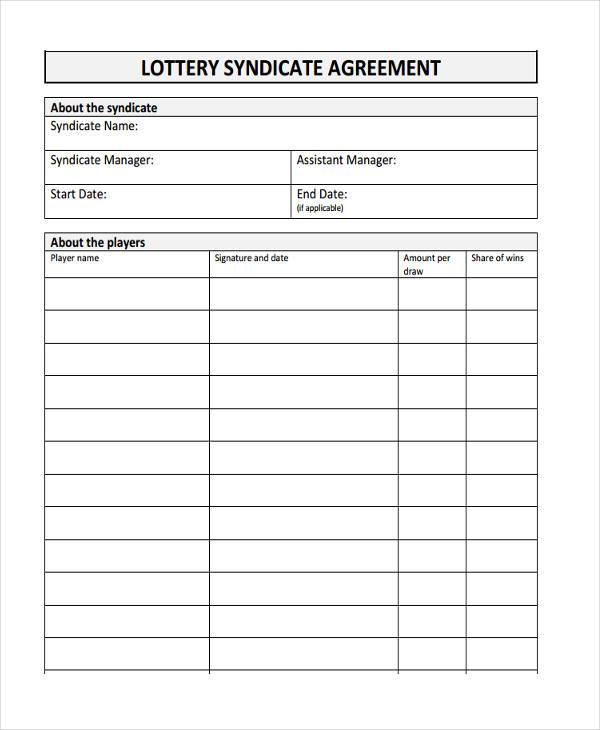 lottery syndicate agreement form pdf