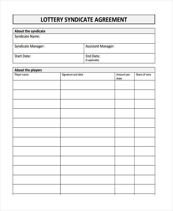 Lottery Syndicate Agreement Template Word