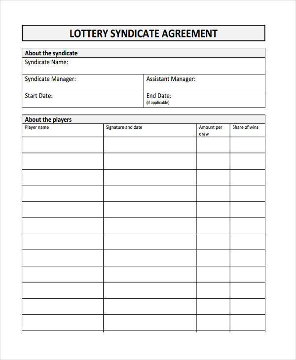  Lottery Syndicate Agreement Template Word Sample Professional Template