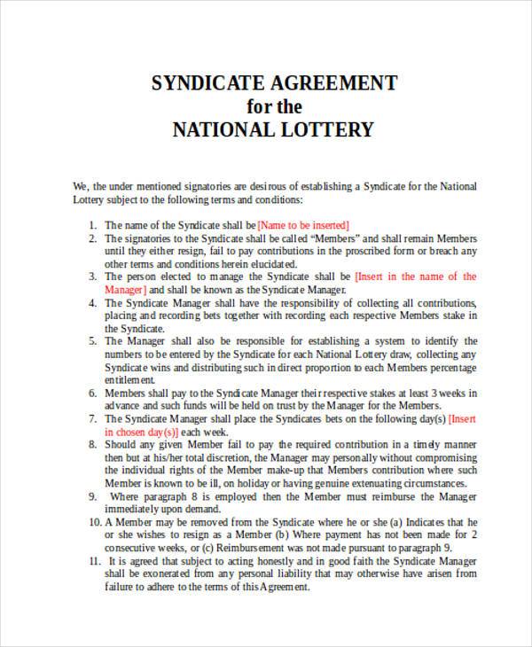 lottery syndicate agreement form sample