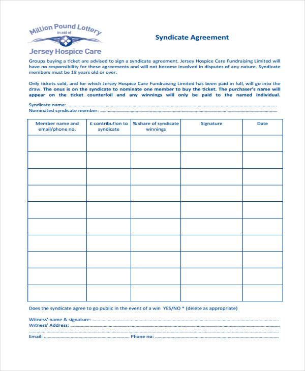 lottery syndicate agreement form in pdf