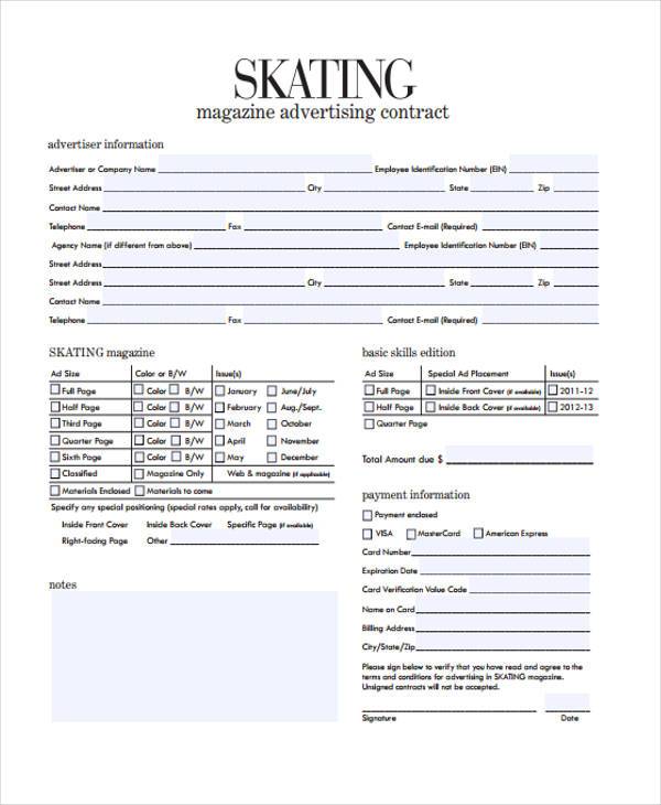 magazine advertising contract form