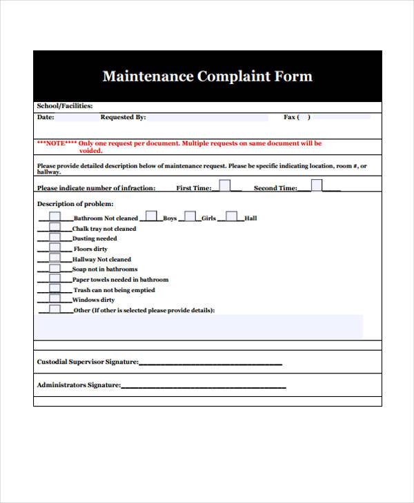 maintenance complaint form
