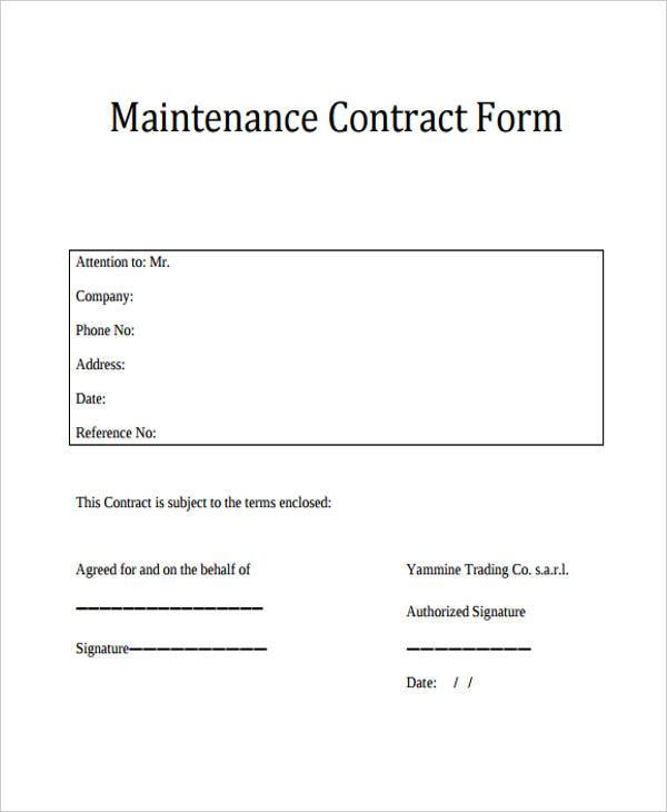 maintenance contract form in pdf