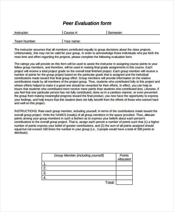 manager peer evaluation form sample