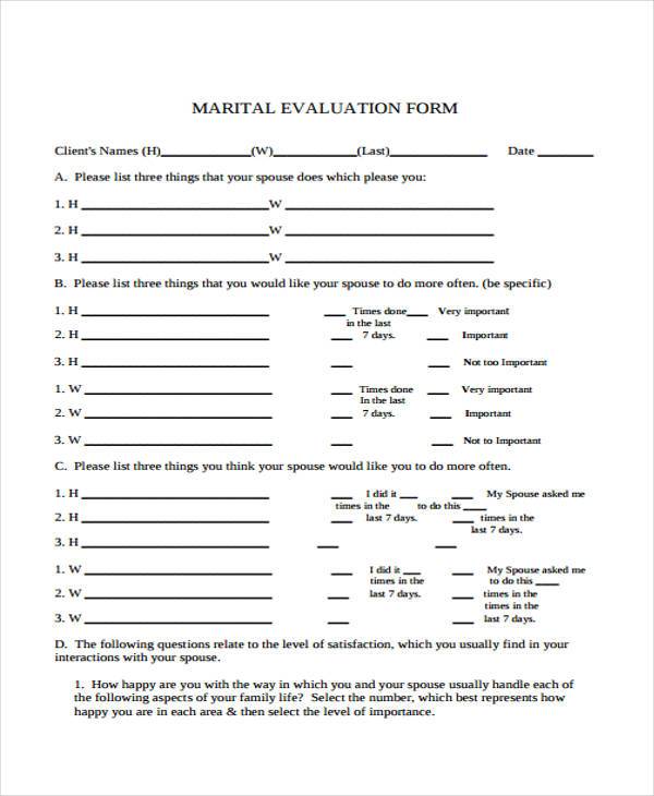 marital relationship evaluation form