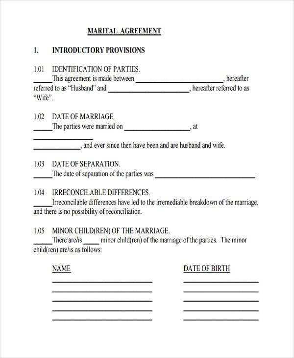 marital separation agreement template