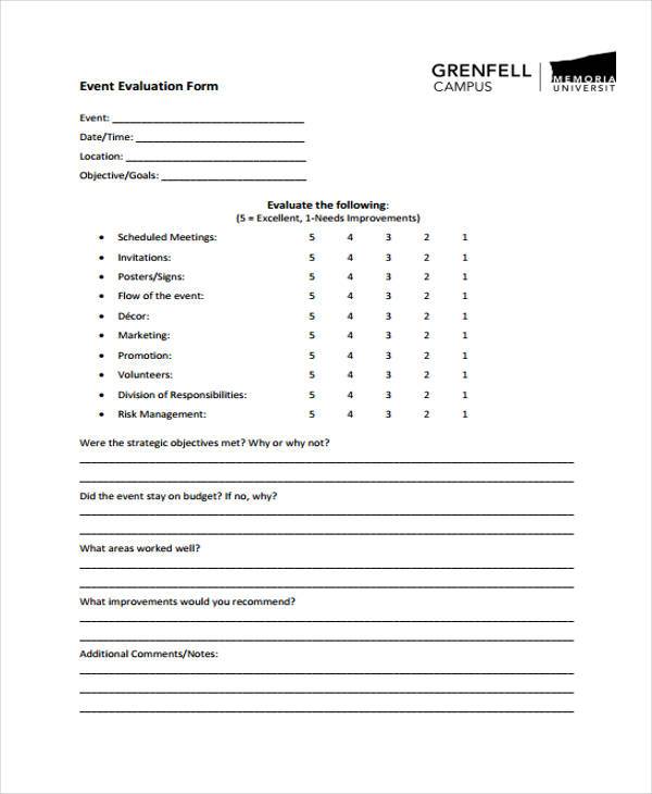 marketing event evaluation form example