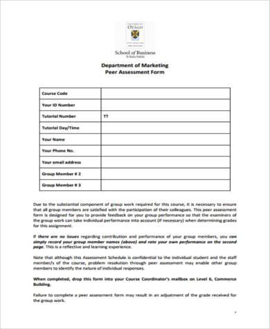 marketing peer assessment form