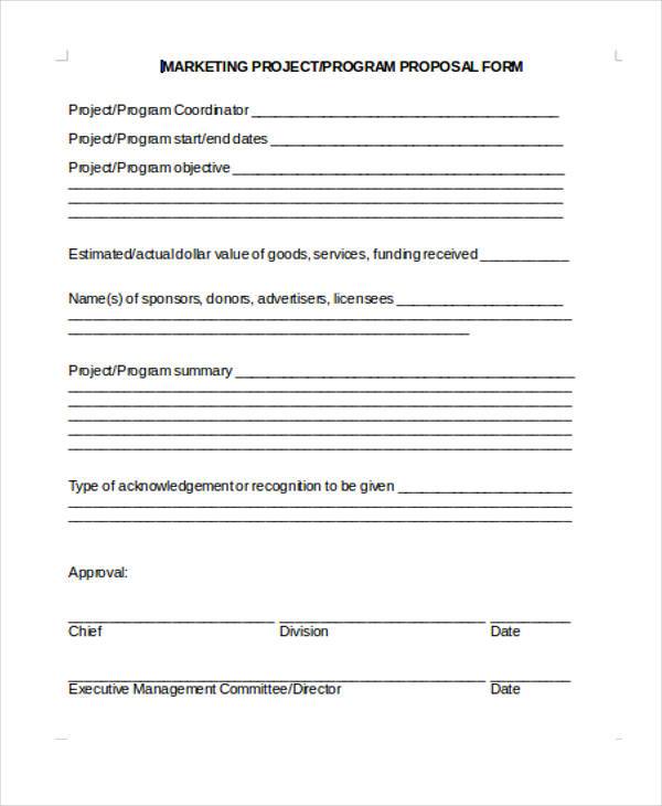 marketing project proposal form sample