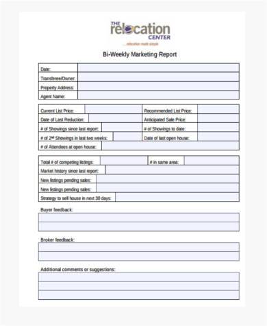 marketing report form example