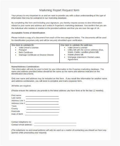 marketing report request form