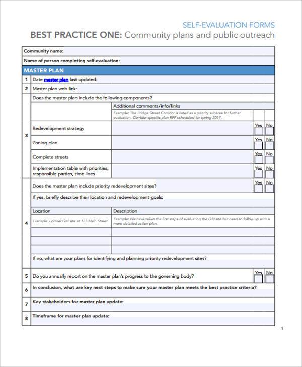 marketing self evaluation form example