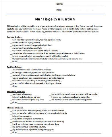 marriage evaluation form