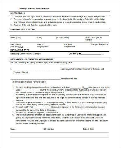 marriage witness affidavit form