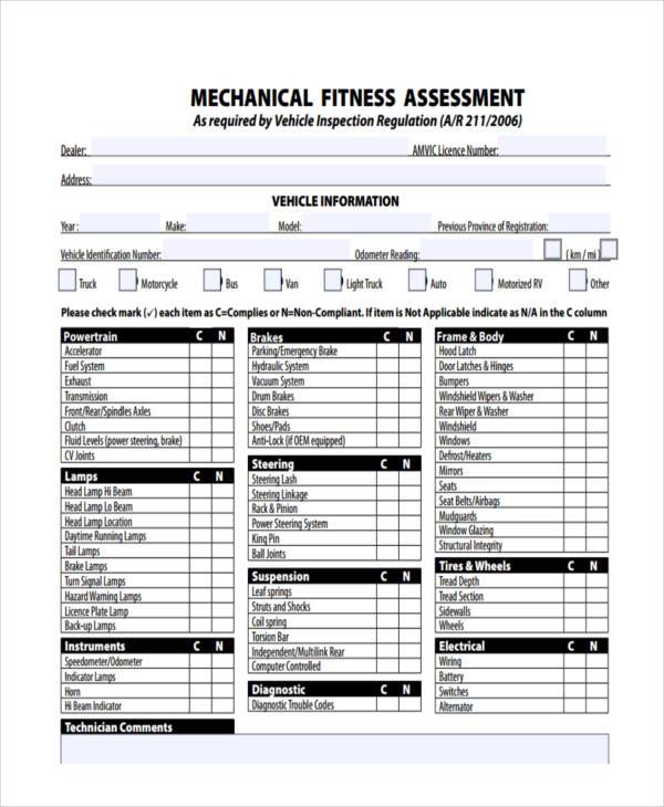 Free 9 Fitness Assessment Form Samples In Pdf Ms Word 2341