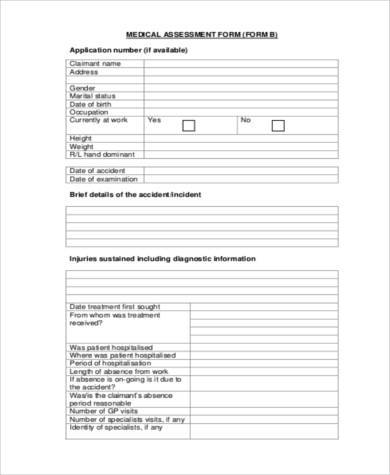 medical assessment form example