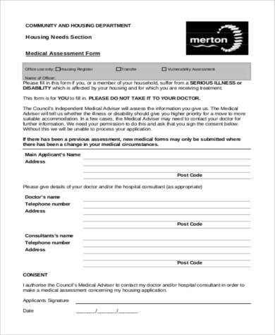 medical assessment form for housing