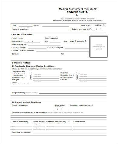 medical assessment form in word format