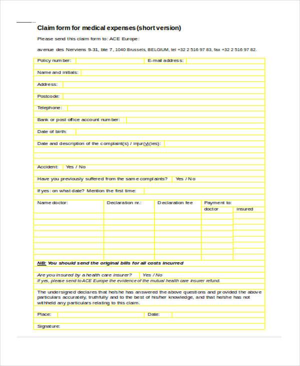 medical expense form in word format
