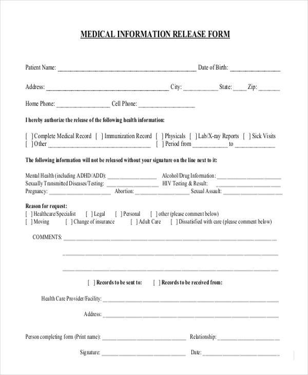 Release Of Information Template Form Printable Printable Forms Free 