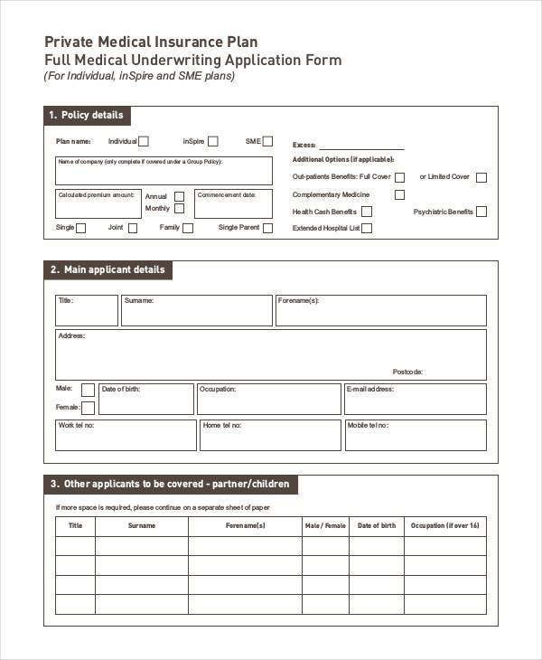 medical insurance application form