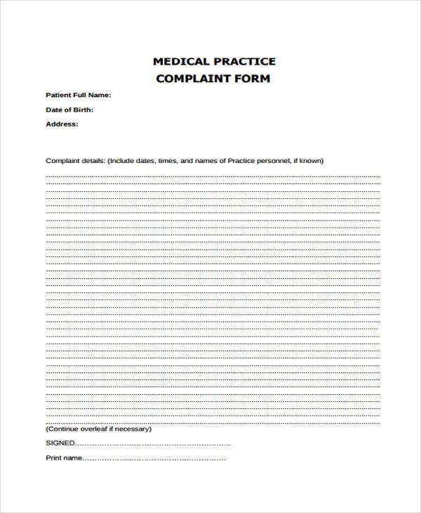 medical practice complaint form