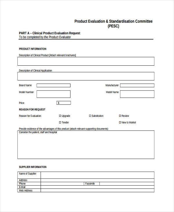 medical product evaluation form