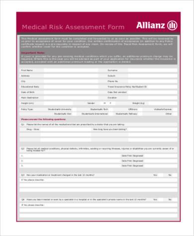 medical risk assessment form