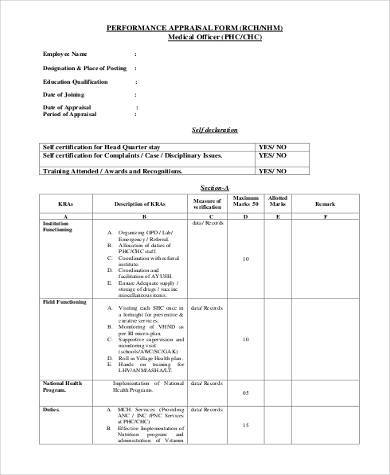 medical staff performance appraisal form