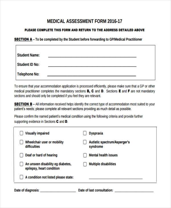 medical student assessment form