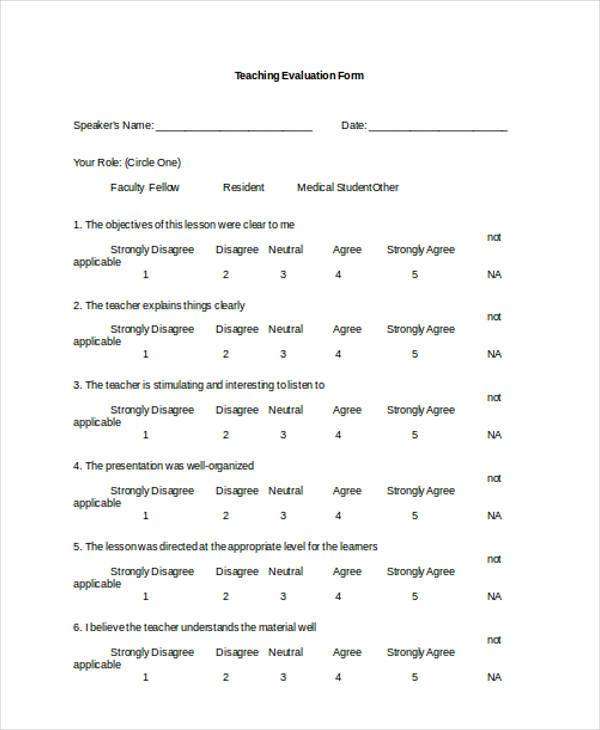 medical teaching evaluation form