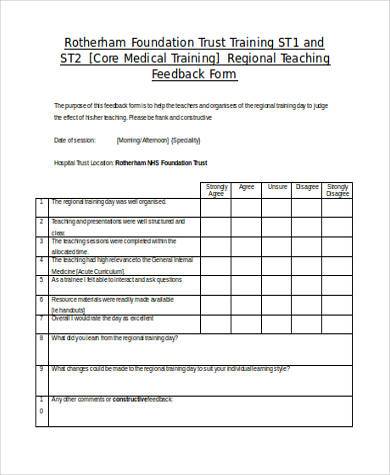 medical teaching feedback form