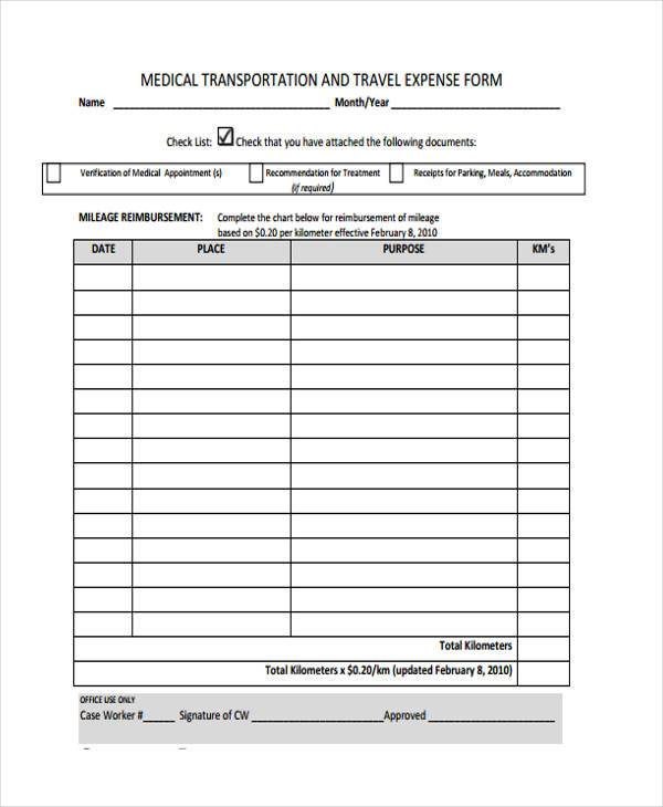 medical travel expenses form