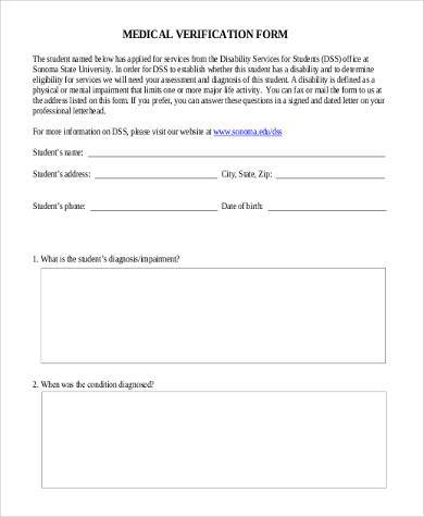 medical verification form example