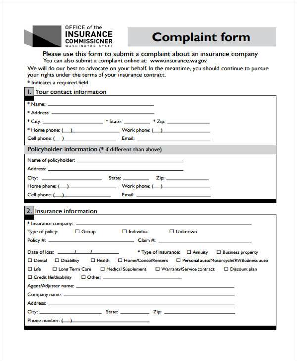medical insurance complaint form1