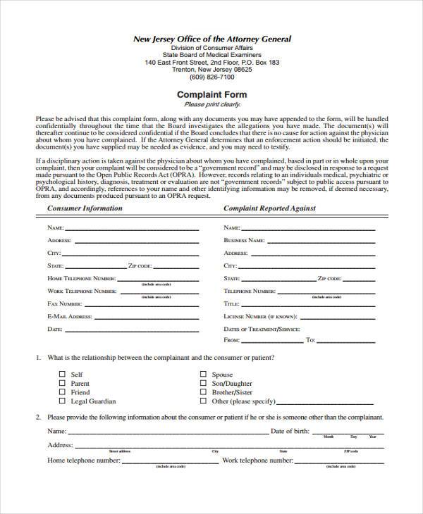 medical insurance complaint forms