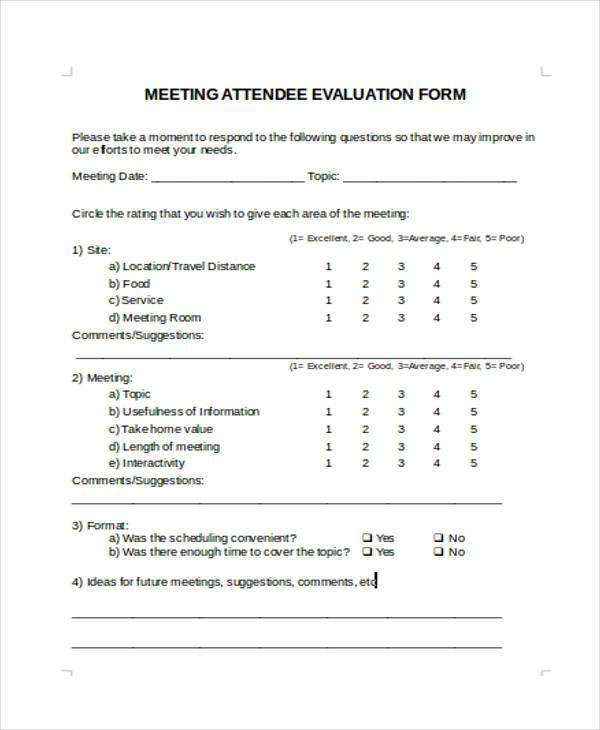 meeting attendee evaluation form example