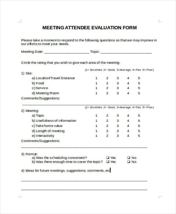 FREE 8 Meeting Evaluation Forms In PDF