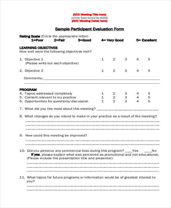 meeting participant evaluation form