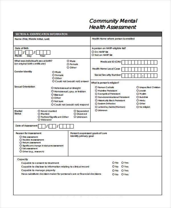 2 health form mental form Forms in 34 Assessment  Sample PDF