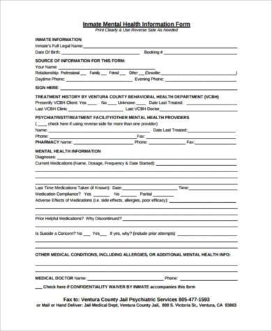 mental health form example