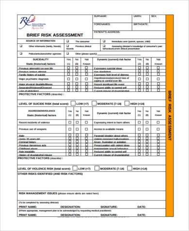 mental health form assessment risk pdf sample forms