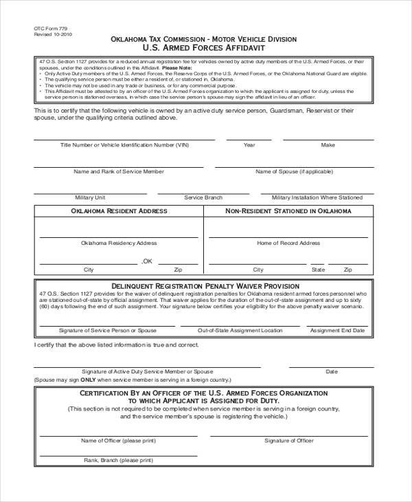 military vehicle affidavit form