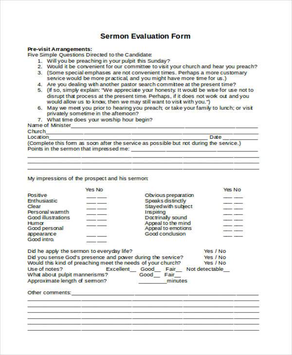 minister sermon evaluation form