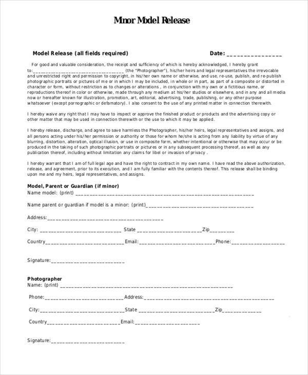 minor model release form in pdf