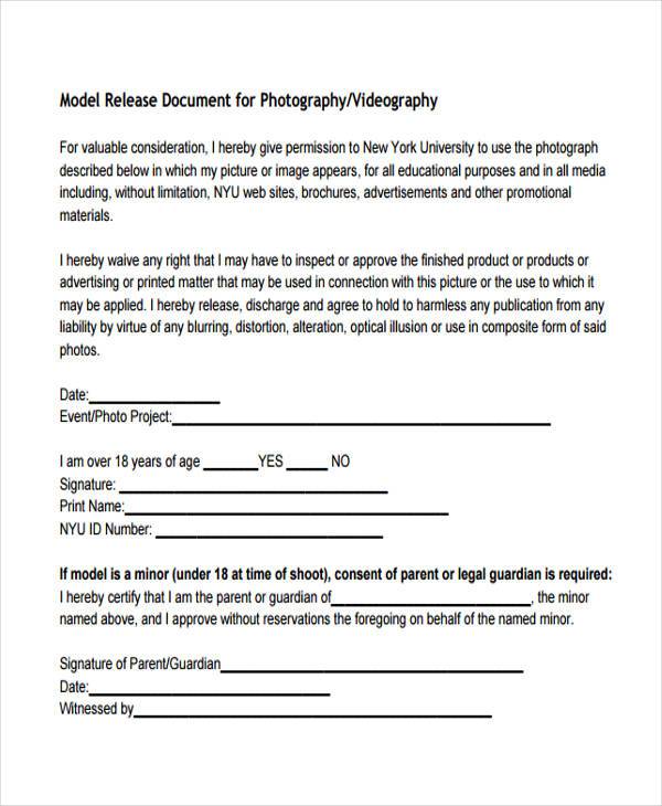 model photography release form