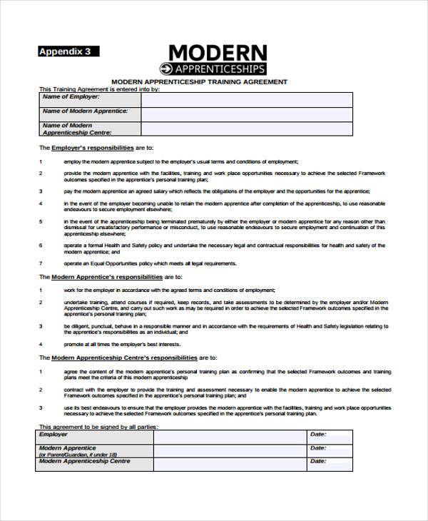 modern apprenticeship training agreement form