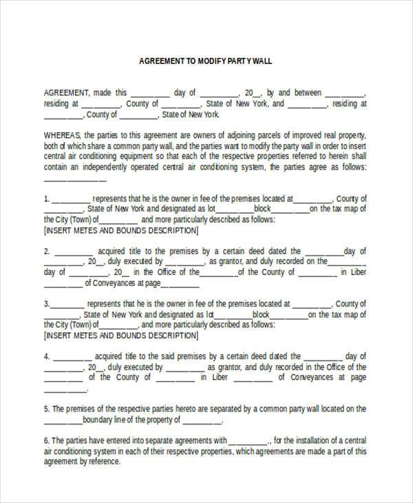 modify party wall agreement form example